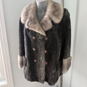 Vintage Persian Lamb Fur Coat with Mink Collar & Cuffs - Medium
